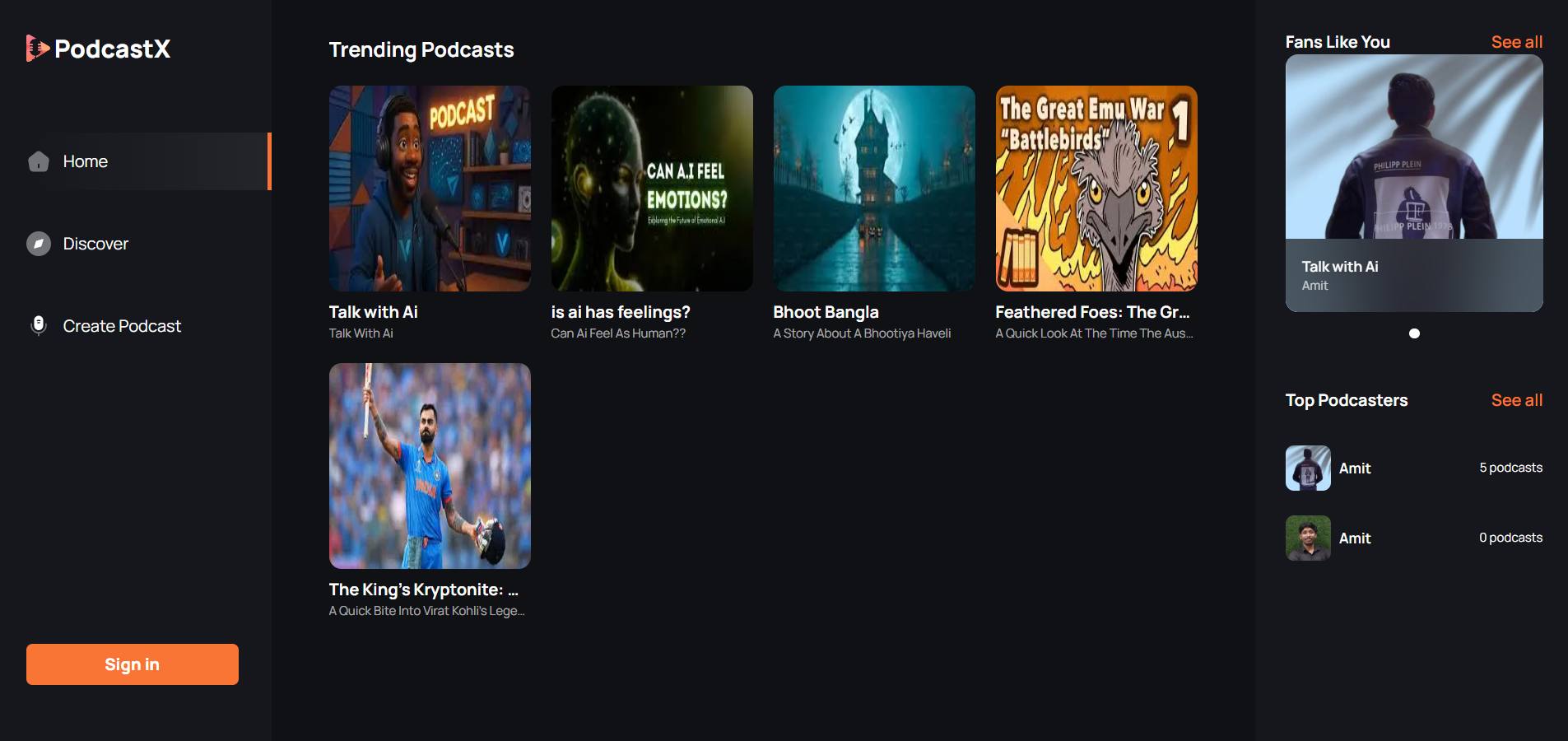 Preview of podcastX - AI Podcast Platform